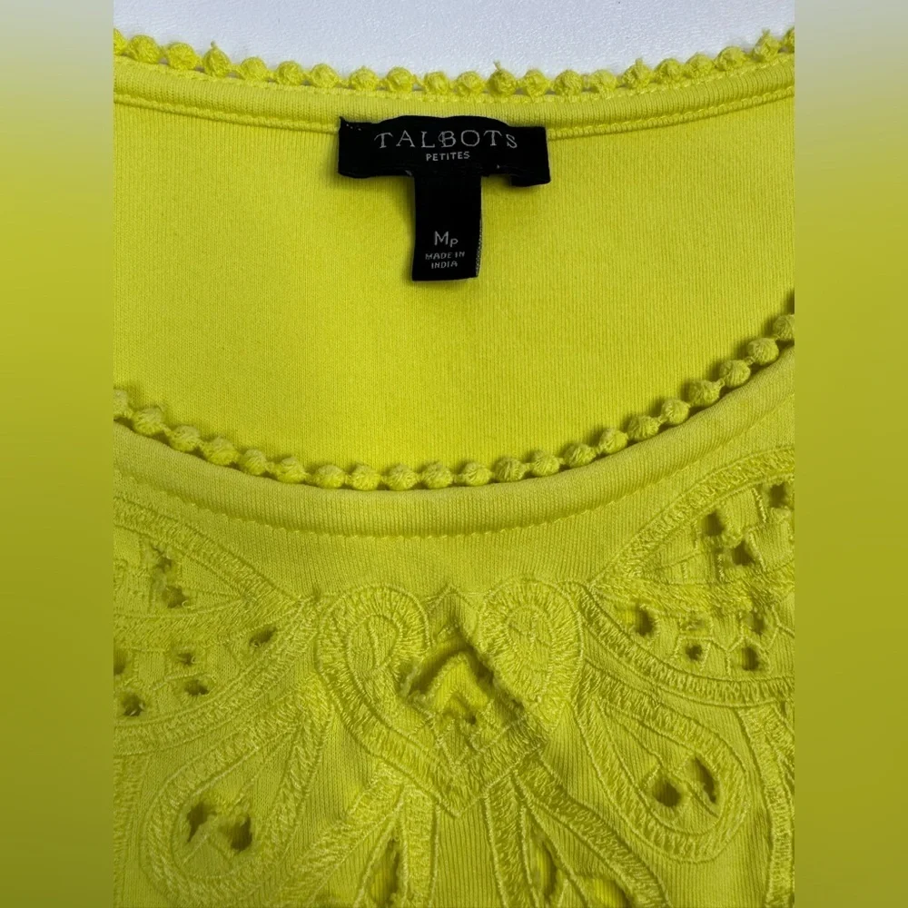 Talbots 100% Cotton Knit Neon Yellow Sleeveless Shift Medium Petite
